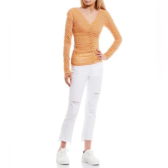 SAM EDELMAN Circus NY Minty Knit V-Neck Long Sleeve mesh Top - Picture 6 of 7